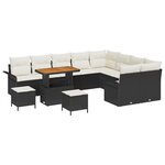 Ensemble de canapé de jardin 12 pièces avec coussins noir poly rattan acacia