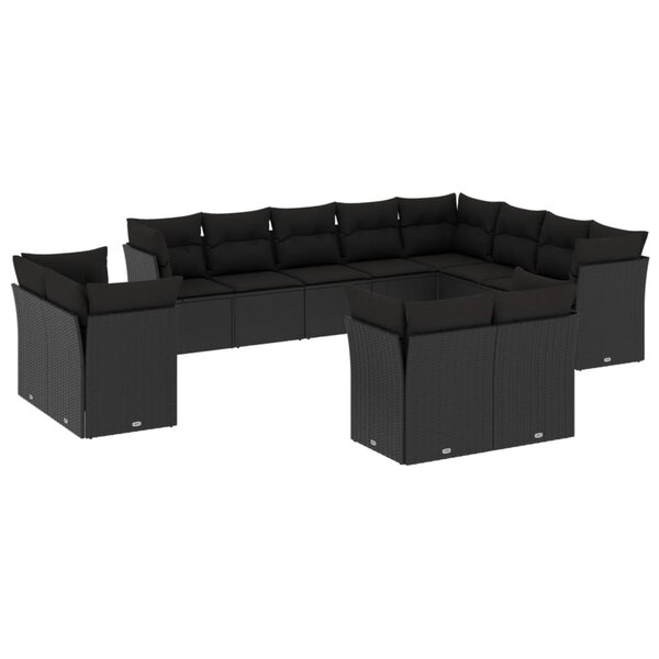vidaXL Salon de jardin 12 Pièces avec coussins noir résine tressée