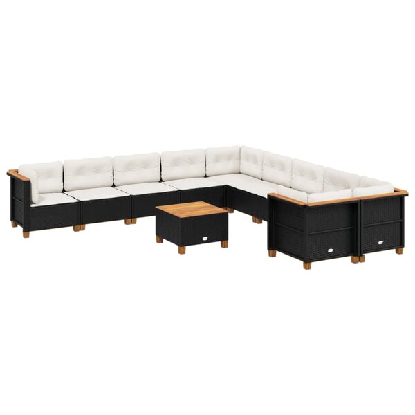 vidaXL Salon de jardin 11 Pièces avec coussins noir résine tressée