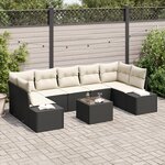 vidaXL Ensemble de canapé de jardin 8 pièces avec coussins en poly rattan noir