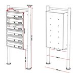 Bloc 6 boites aux lettres pied support 6 compartiment superposé anthracite et blanc