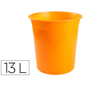 Corbeille papier q-connect plastique resistant 13l 275x285mm coloris orange translucide