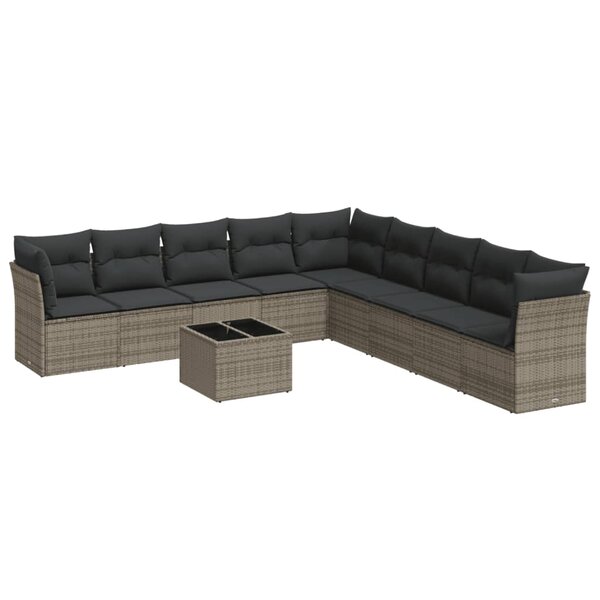 vidaXL Salon de jardin avec coussins 10 Pièces gris résine tressée