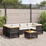 vidaXL Salon de jardin 7 Pièces avec coussins noir résine tressée