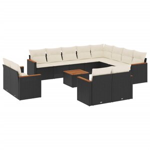 vidaXL Salon de jardin avec coussins 13 Pièces noir résine tressée