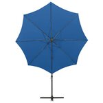 vidaXL Parasol déporté avec mât et lumières LED Bleu azur 300 cm