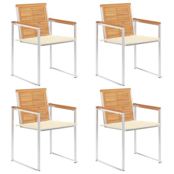 vidaXL Chaises de jardin lot de 4 avec coussins Bois de teck massif