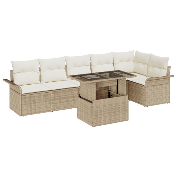 vidaXL Ensemble de canapés de jardin de 7 pièces avec coussins beige en rotin poly