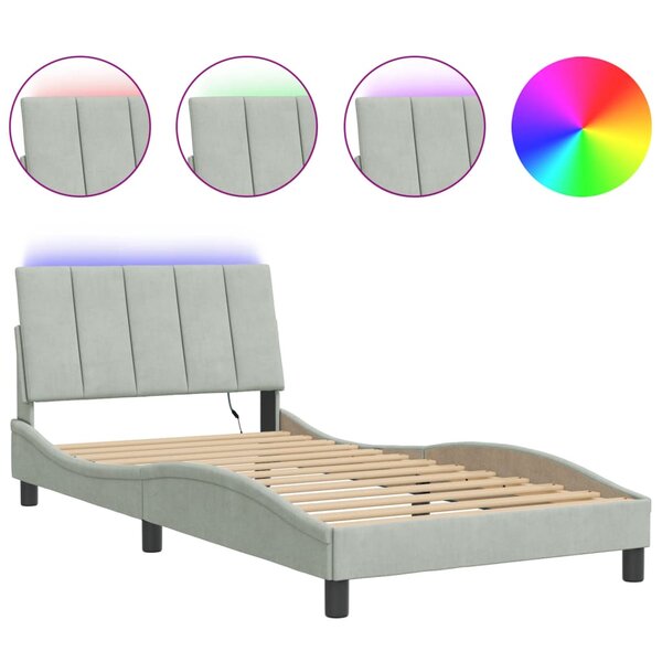 vidaXL Cadre de lit avec lumières LED gris clair 100x200 cm velours