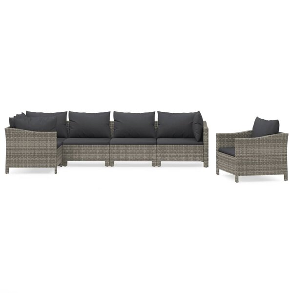 vidaXL Salon de jardin 6 Pièces avec coussins Gris Résine tressée