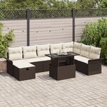Ensemble de Canapé de Jardin vidaXL 9 Pièces avec Coussins en Rattan Poly Marron