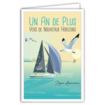 Carte Anniversaire - 1 An de Plus - Enveloppe - Mini Posters Format 17x11 5cm - Nouveaux Horizons Bateau Voilier Navigation Oiseaux Mouettes Mer Rétro Vintage - Fabriquée en France