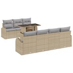 Ensemble de canapés de jardin de 8 pièces avec coussins beige en rotin poly