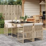 vidaXL Ensemble à manger de jardin avec coussins 5Pièces Beige poly rotin
