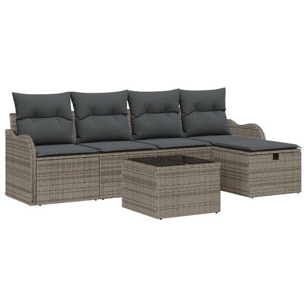 Ensemble de Canapés de Jardin vidaXL 6 Pièces avec Coussins Gris Rotin Poly
