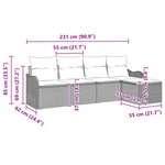 vidaXL Ensemble de Canapé de Jardin 5 Pièces avec Coussins en Poly Rattan Marron