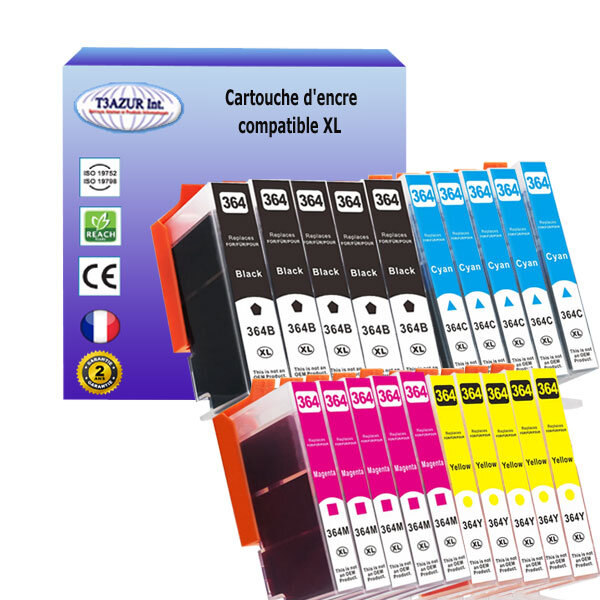 20 Cartouches compatibles avec HP PhotoSmart C5388, C5390, C5393, C6300, C6324,C6340, C6350, C6375, C6380, C6383 remplace HP n°364 XL - T3AZUR