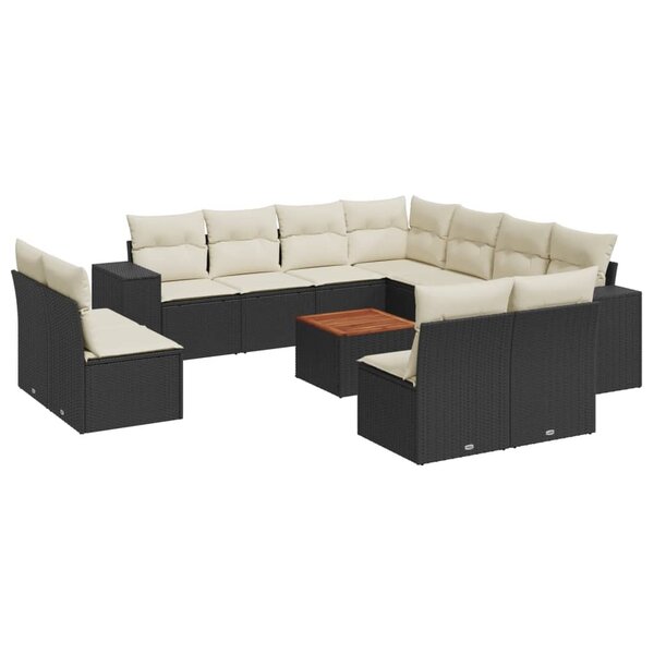 vidaXL Salon de jardin 12 Pièces avec coussins noir résine tressée