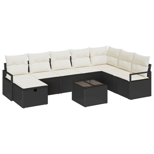 Ensemble de canapé de jardin 9 pièces vidaXL avec coussins noirs en poly rotin
