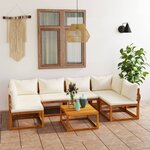 vidaXL Salon de jardin 7 Pièces avec coussin Crème Bois d'acacia solide
