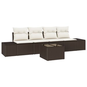 vidaXL Ensemble de canapé de jardin 5 pièces avec coussins marron en rotin poly
