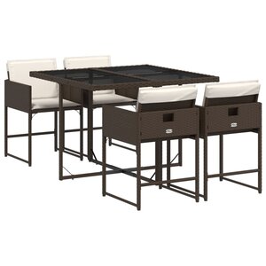 vidaXL Ensemble à manger de jardin 5 Pièces et coussins marron poly rotin