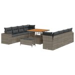 vidaXL Ensemble de Canapés de Jardin 11 Pièces avec Coussins Gris Rattan Poly Acacia