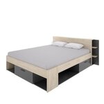 Lit adulte 160 x 200 cm - 3 tiroirs + Tête de lit avec rangement - Décor chêne et anthracite