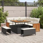 Ensemble de canapé de jardin de 8 pièces avec coussins Noir Poly Rattan Acacia