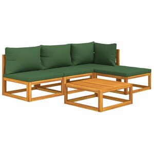 Salon de jardin meuble d'extérieur ensemble de mobilier 5 pièces avec coussins vert bois massif 02_0016508
