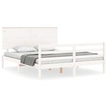 vidaXL Cadre de lit avec tête de lit blanc King Size bois massif