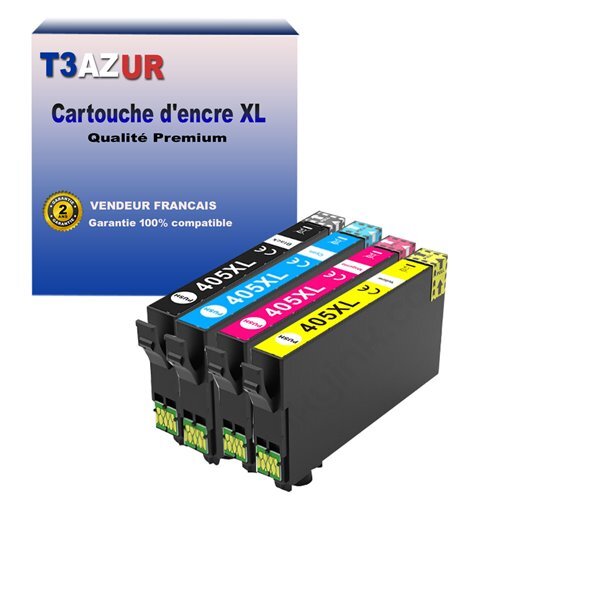 T3AZUR - 4 Cartouches compatibles avec Epson 405XL  pour Epson WorkForce WF-7840DTWf  WF-7310DTW  WF-7830DTW