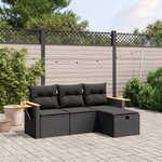 vidaXL Salon de jardin 4 Pièces avec coussins noir résine tressée