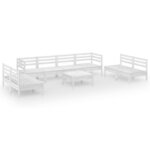 vidaXL Salon de jardin 9 Pièces Blanc Bois de pin massif