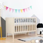 Lit évolutif bébé blanc + barreaux couleur naturel vernis 60 x 120 cm