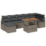 Ensemble de canapés de jardin 8 pièces avec coussins gris en rattan poly acacia