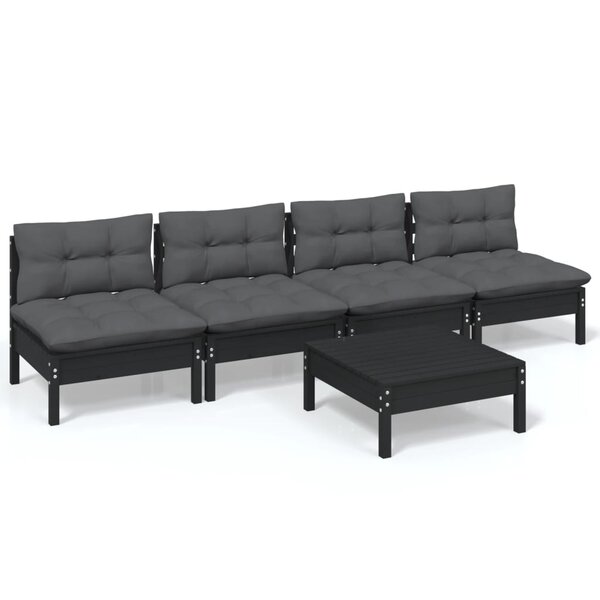 vidaXL Salon de jardin 5 Pièces avec coussins anthracite bois de pin