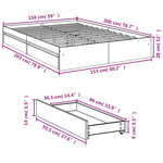 vidaXL Cadre de lit avec tiroirs sans matelas noir 150x200 cm