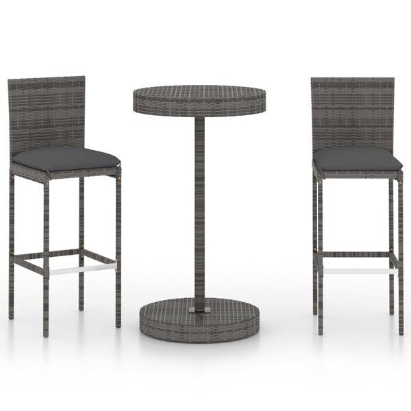 vidaXL Ensemble de bar de jardin 3 Pièces et coussins Résine tressée Gris