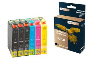 Qualitoner - 6 cartouche compatible pour epson 502xl 502 xl noir (x3) + cyan + magenta + jaune (jumelles)