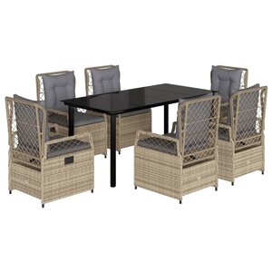 vidaXL Ensemble à manger de jardin et coussins 7 Pièces beige poly rotin