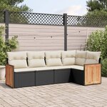 vidaXL Salon de jardin 5 Pièces avec coussins noir résine tressée