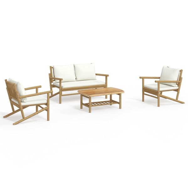 vidaXL Salon de jardin 4 Pièces avec coussins blanc crème bambou