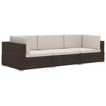 vidaXL Salon de jardin 3 Pièces avec coussins Résine tressée Marron