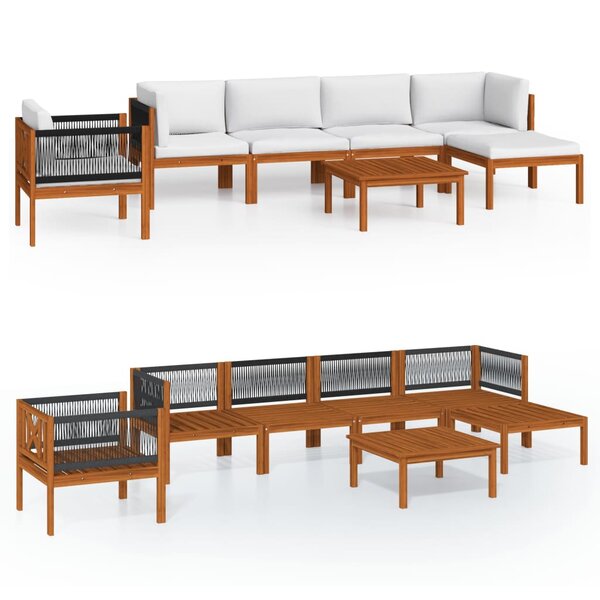 vidaXL Salon de jardin 7 Pièces avec coussins Crème Bois d'acacia solide