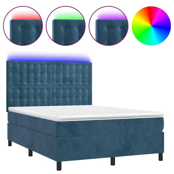 vidaXL Sommier à lattes de lit matelas et LED Bleu foncé 140x200 cm