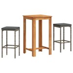 vidaXL Ensemble de bar de jardin 3 Pièces gris bois massif acacia rotin