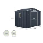 Abri de jardin en métal 5 29 m² - 277 x 191 x 202 cm - Kit d'ancrage inclus - Gris