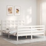 vidaXL Cadre de lit avec tête de lit blanc 160x200 cm bois massif