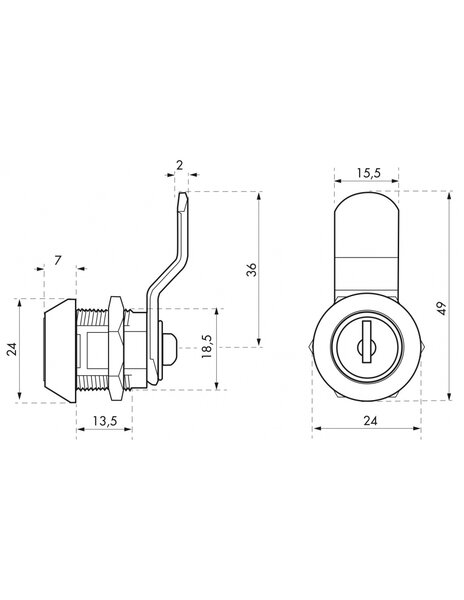 THIRARD - Batteuse avec came pour boîte aux lettres, nickel, longueur 9.7mm, ép.1 à 10 mm maxi, 2 clés